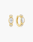 Gold Bezel Organic Pebble & Round Huggie Hoop Earrings