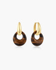 Gold Hollow Tiger's Eye Organic Pebble Drop Earrings