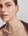 Gold Glass Pearl Beaded Twist Station Necklace