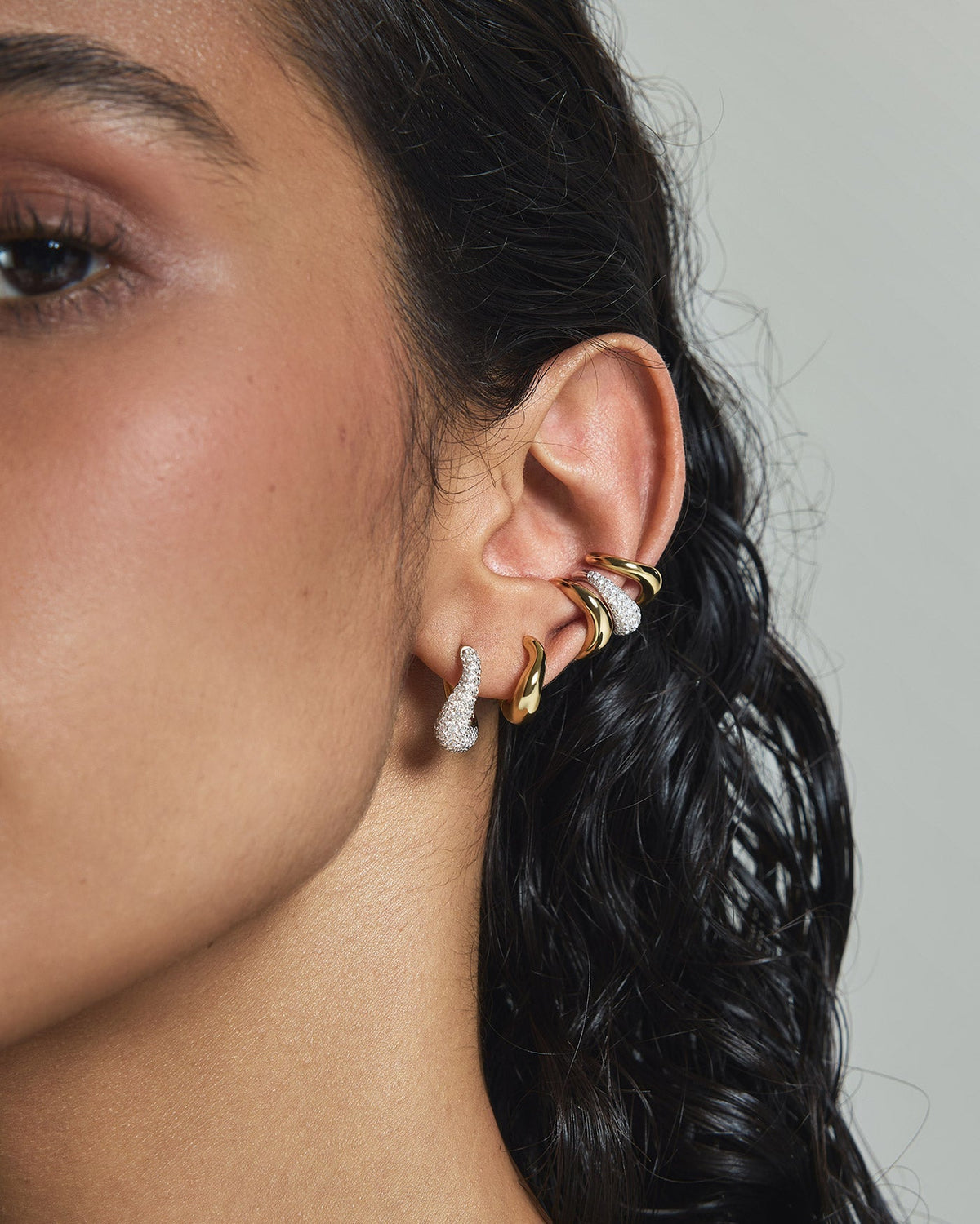 Silver Pave Curved Teardrop Ear Cuff
