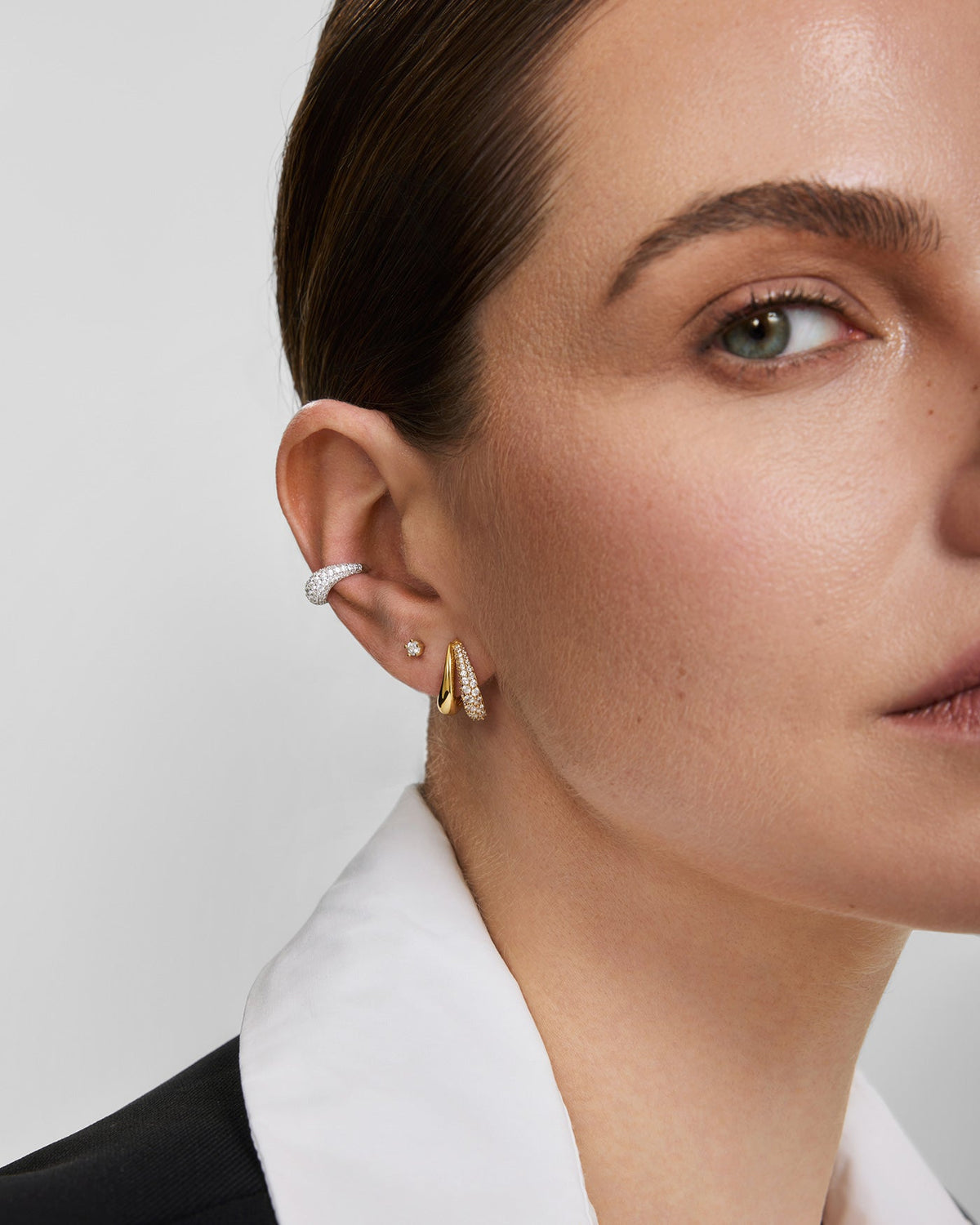 Silver Pave Curved Teardrop Ear Cuff