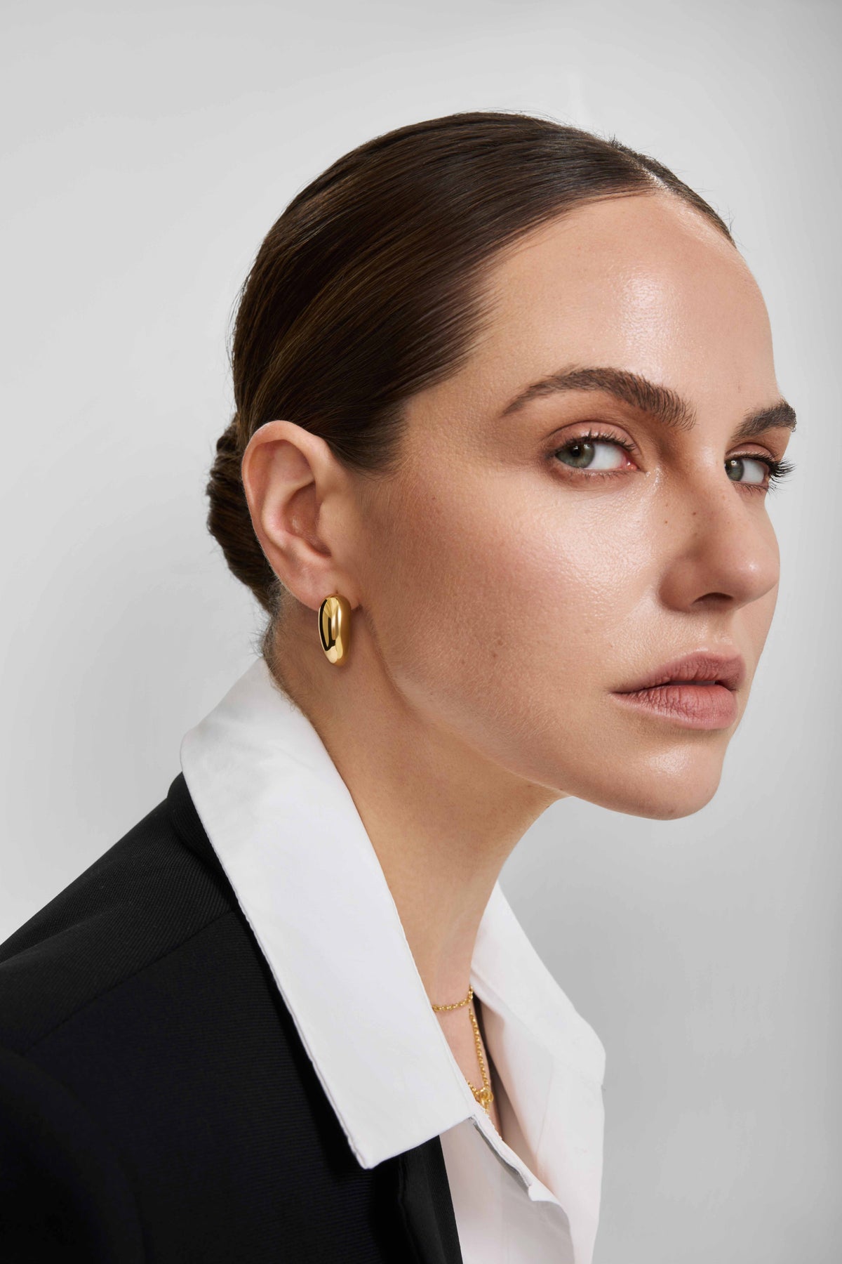 Gold Large Dome Stud Hoop Earrings
