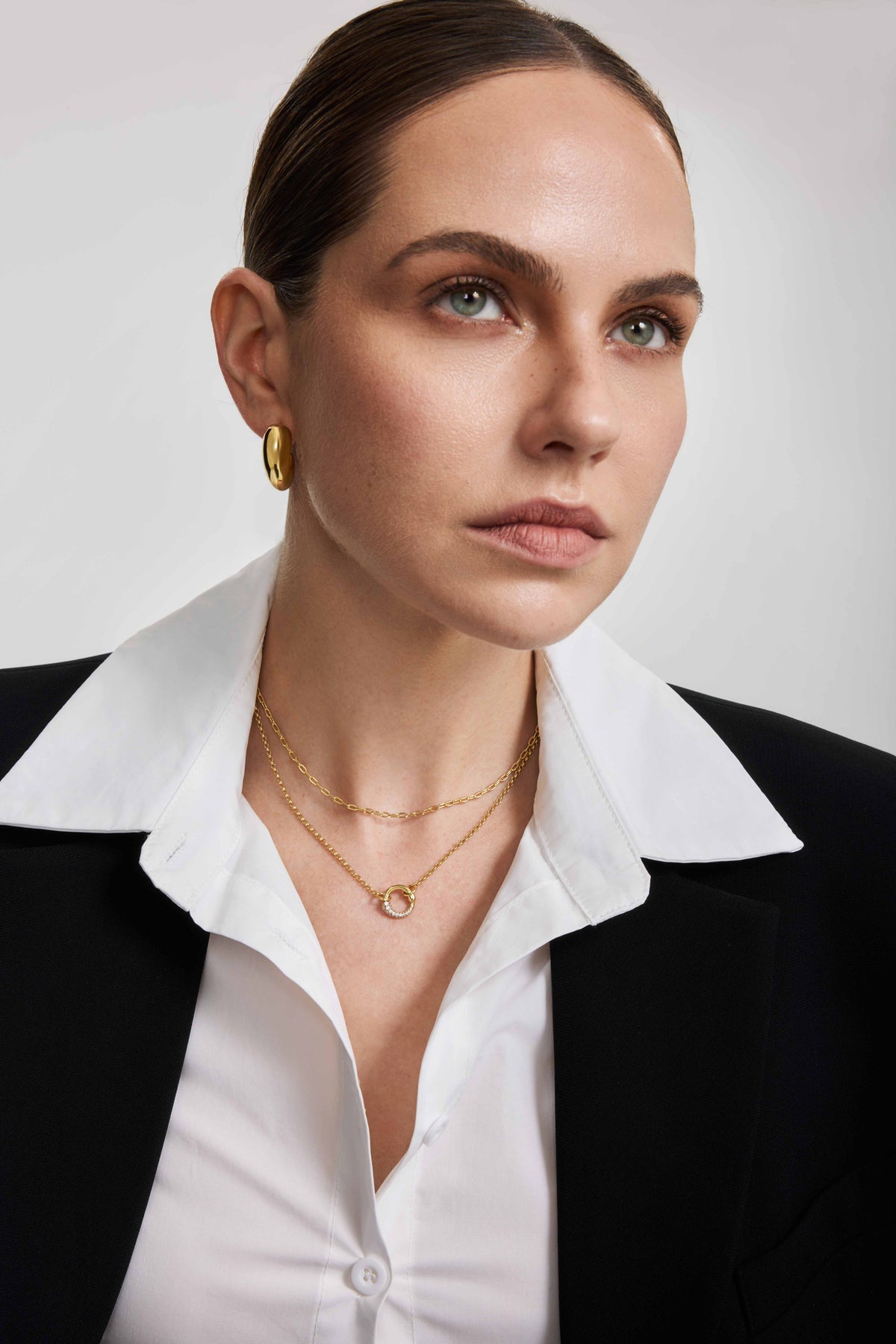 Gold Large Dome Stud Hoop Earrings