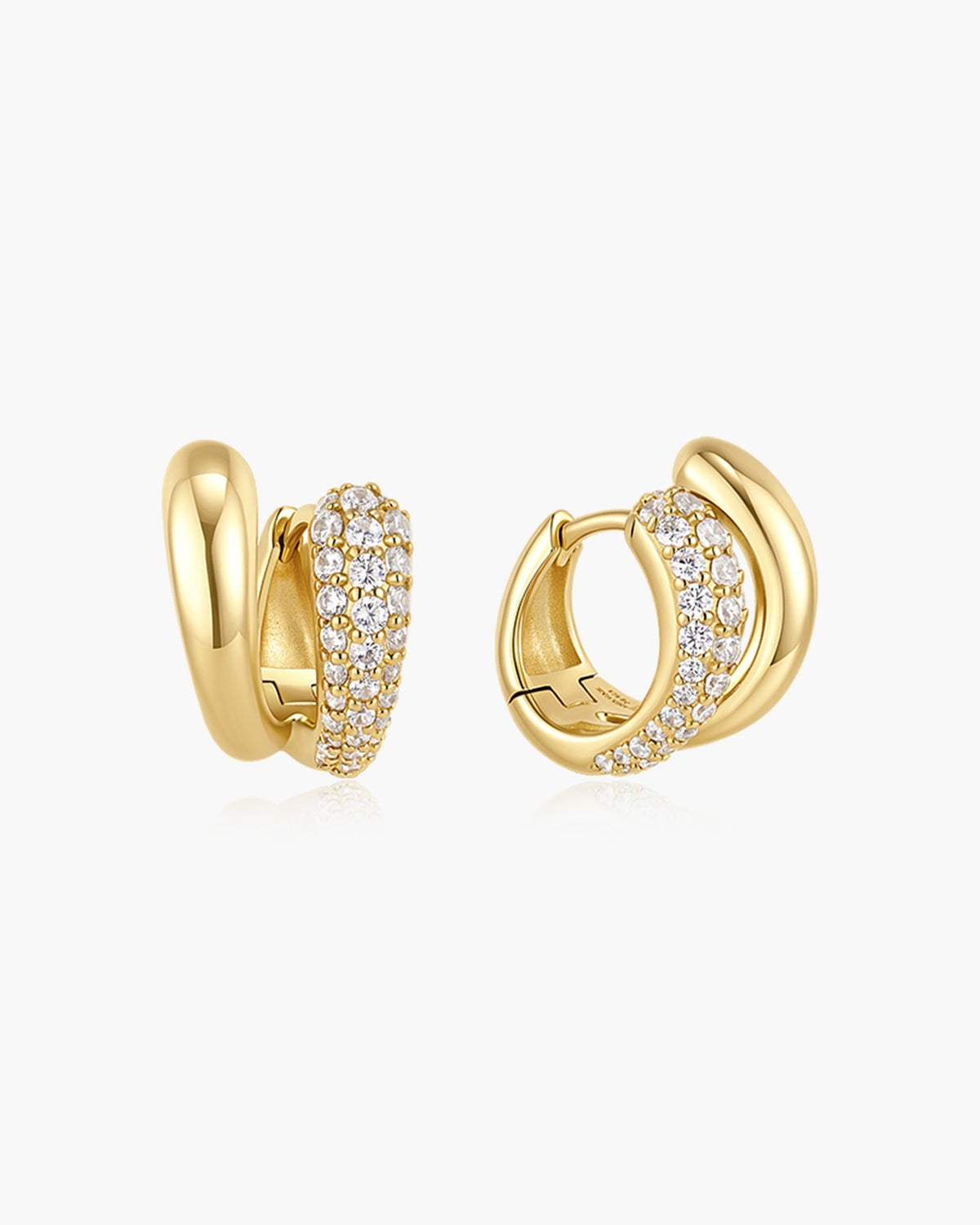 Gold Spiral Half Pave &amp; Polish Huggie Hoop Earrings