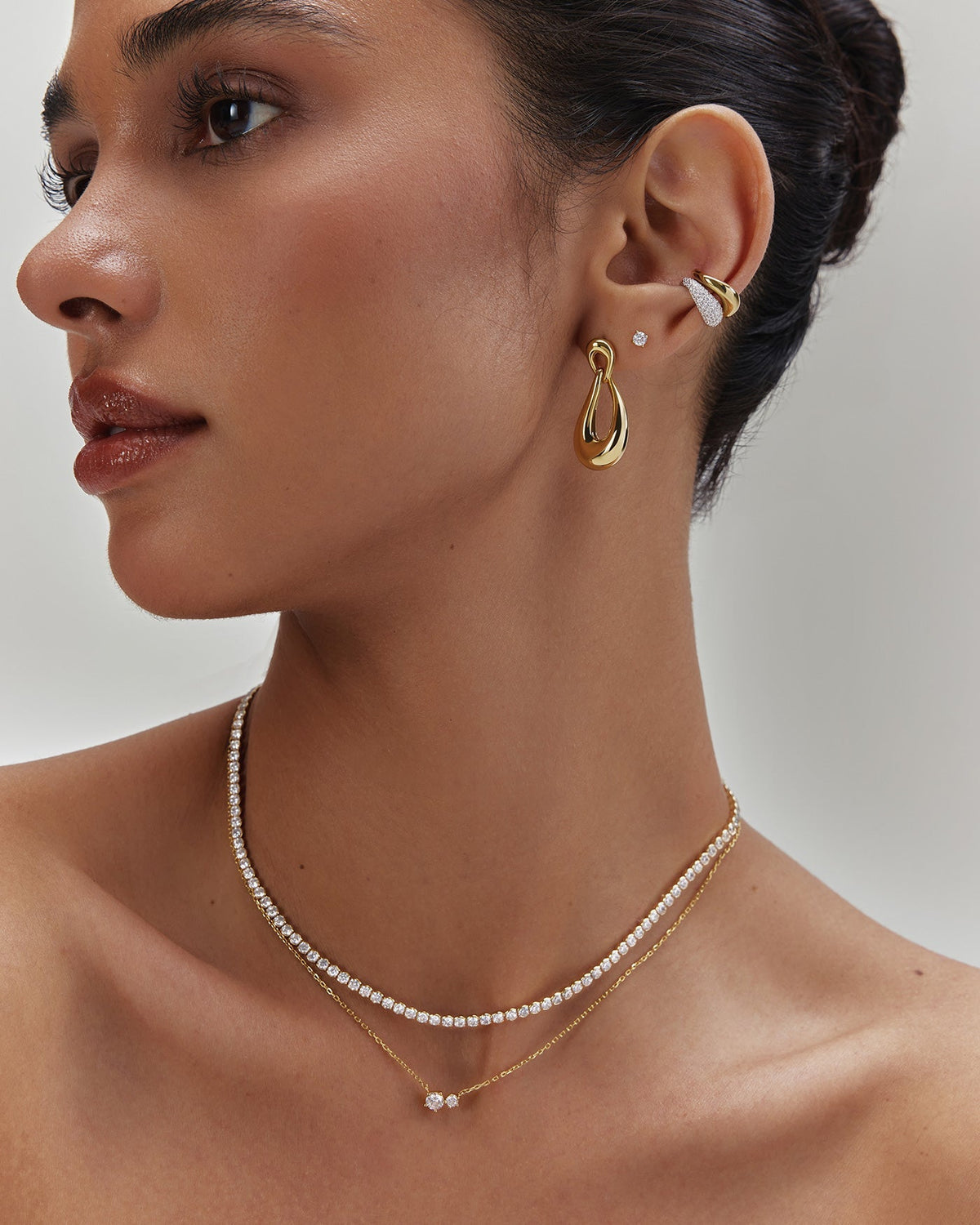 Silver Pave Curved Teardrop Ear Cuff