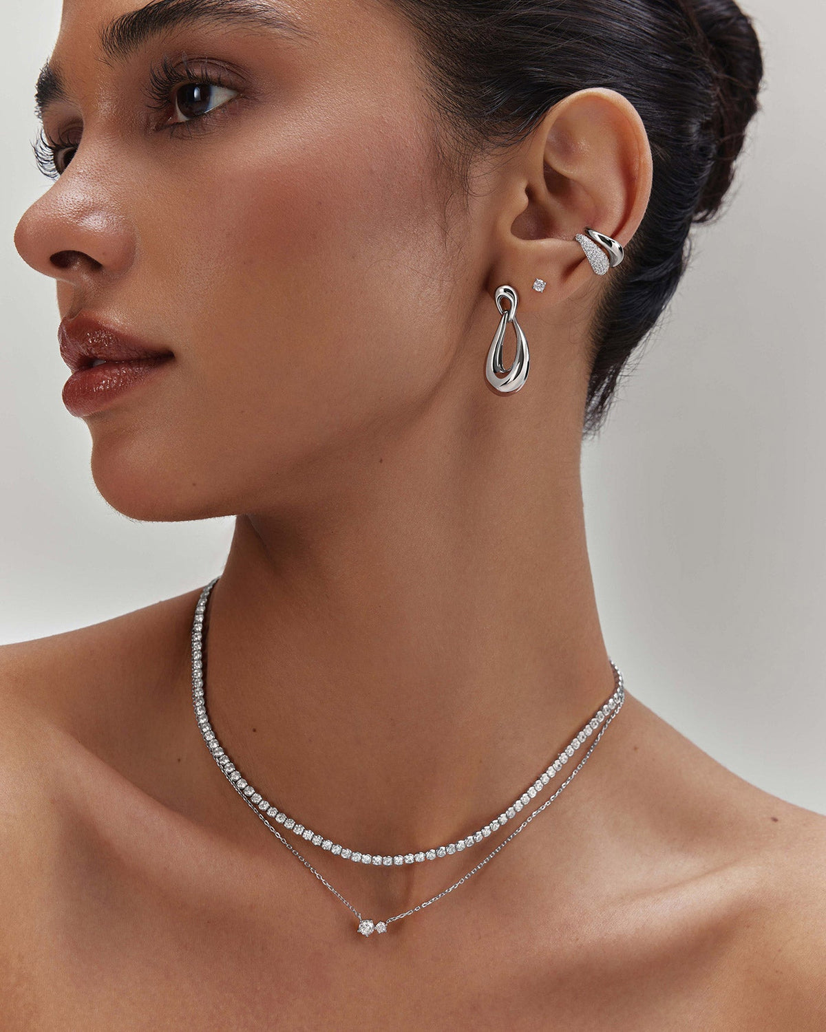 Silver Pave Curved Teardrop Ear Cuff