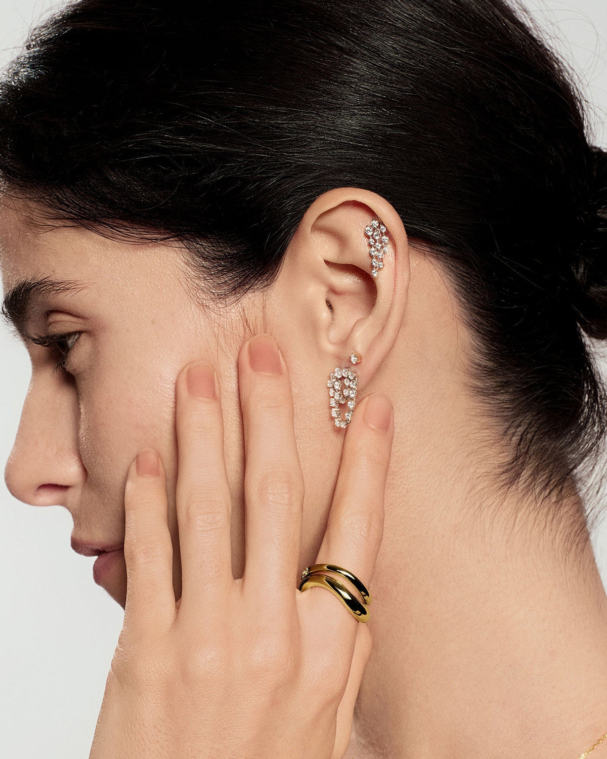 Silver Triple Fringe Stud Earrings