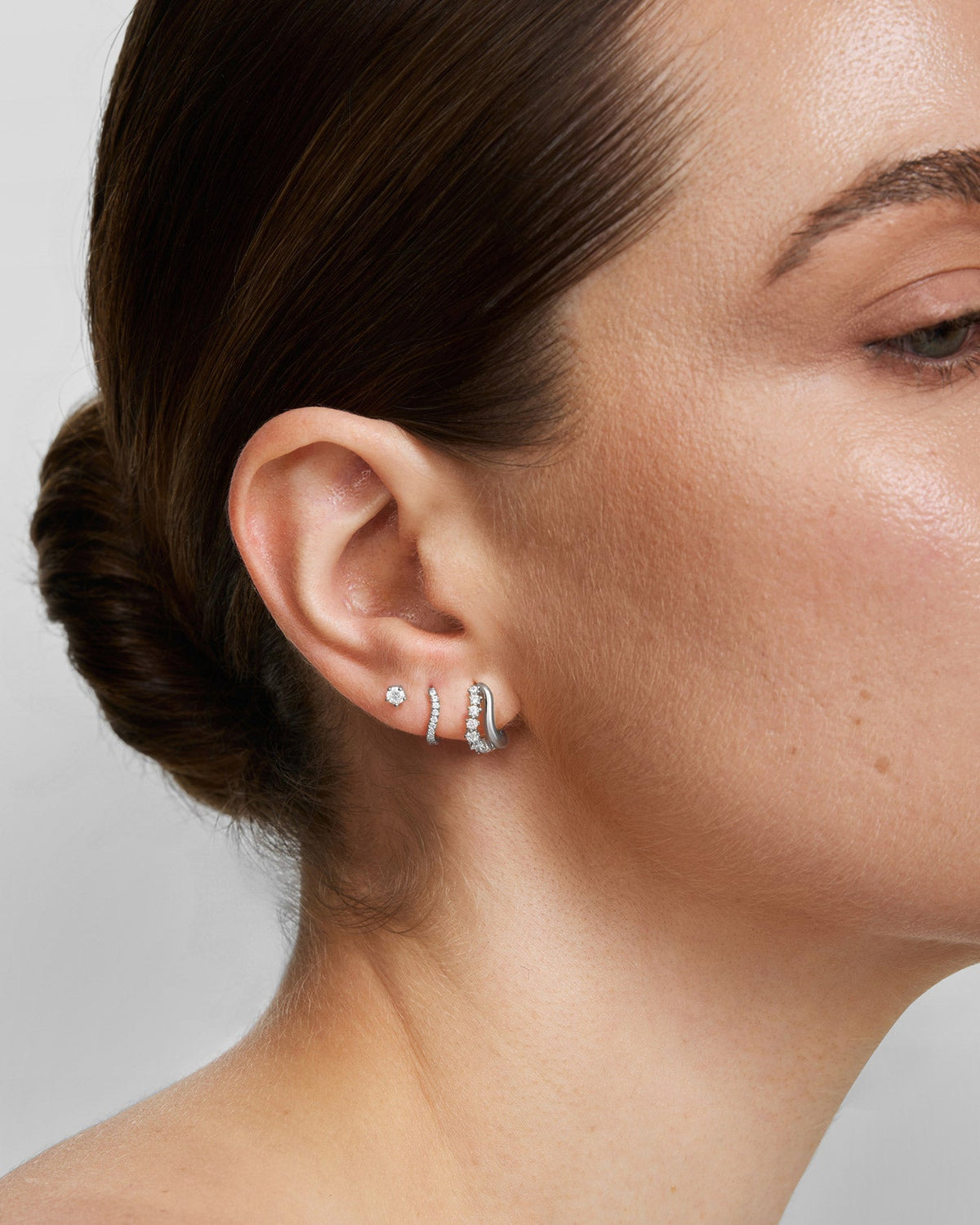 Silver Slim Pave Wave Huggie Hoop Earrings