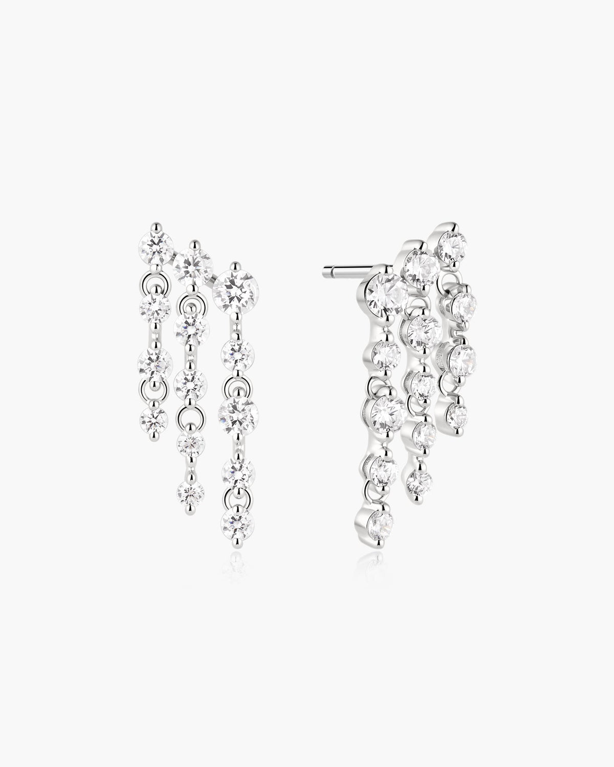 Silver Triple Fringe Stud Earrings