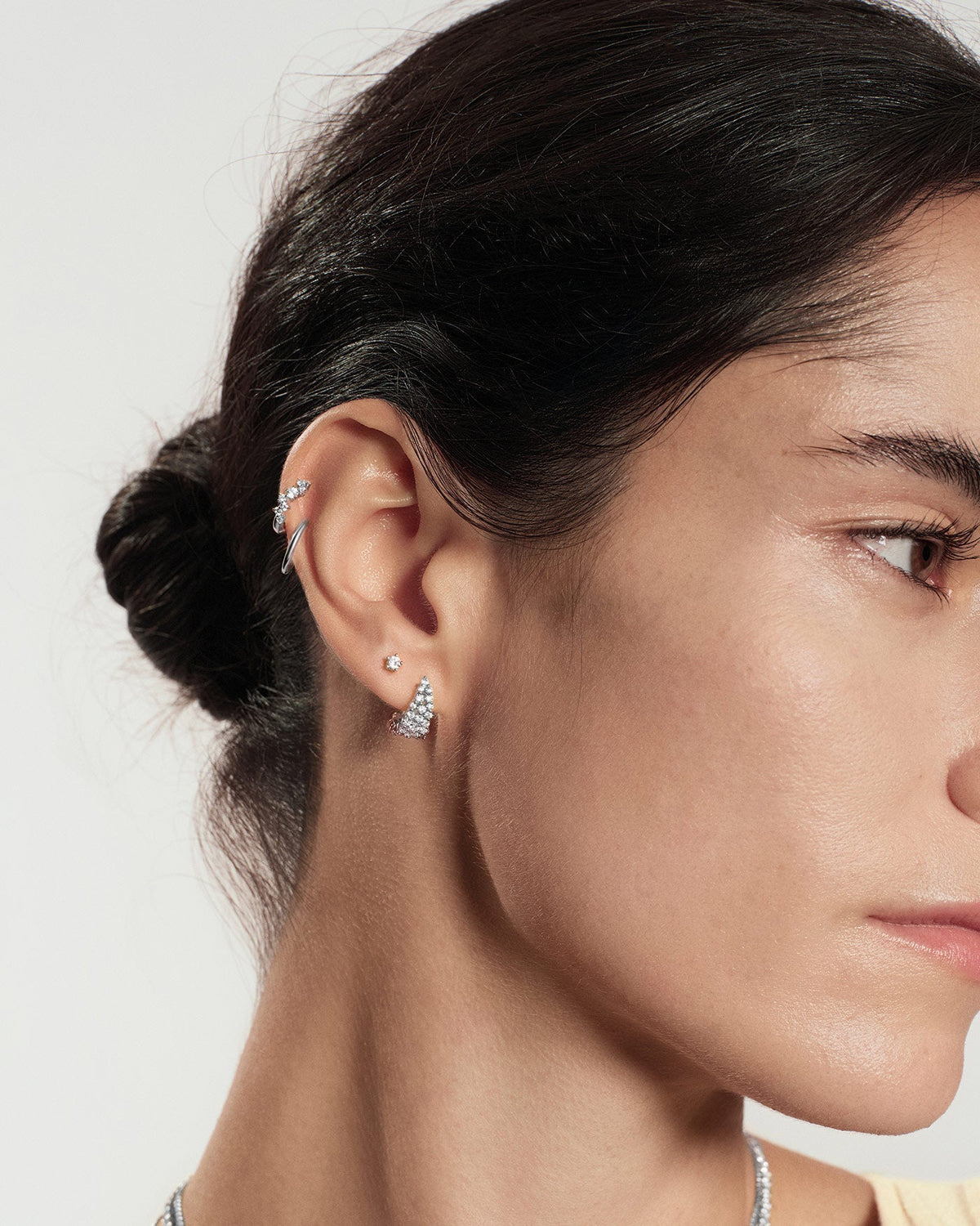 Silver Zig-Zag Pave Huggie Hoop Earrings