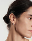 Silver Pave Openwork Curved Stud Hoop Earrings