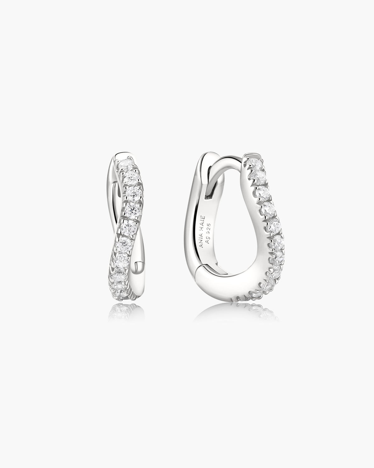 Silver Slim Pave Wave Huggie Hoop Earrings
