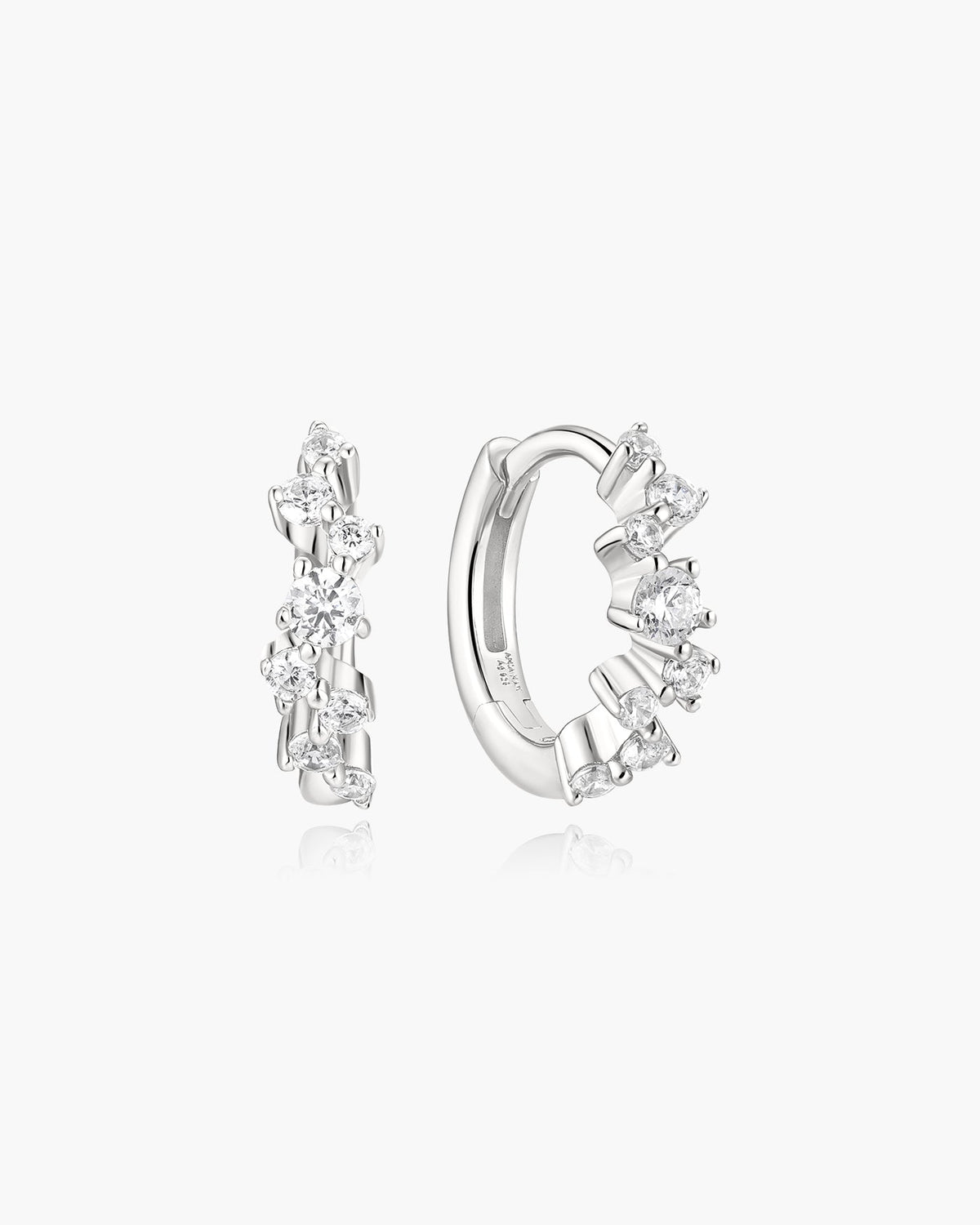 Silver Zig-Zag Pave Huggie Hoop Earrings