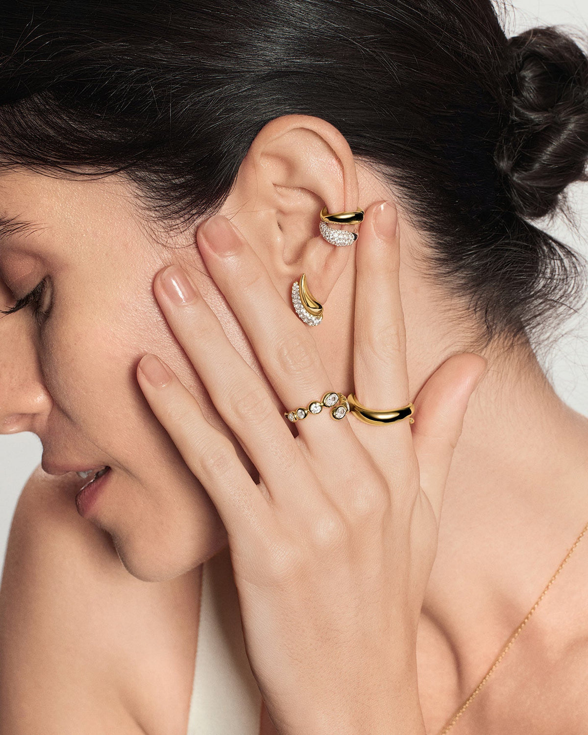 Gold Pave Wave Huggie Hoop Earrings