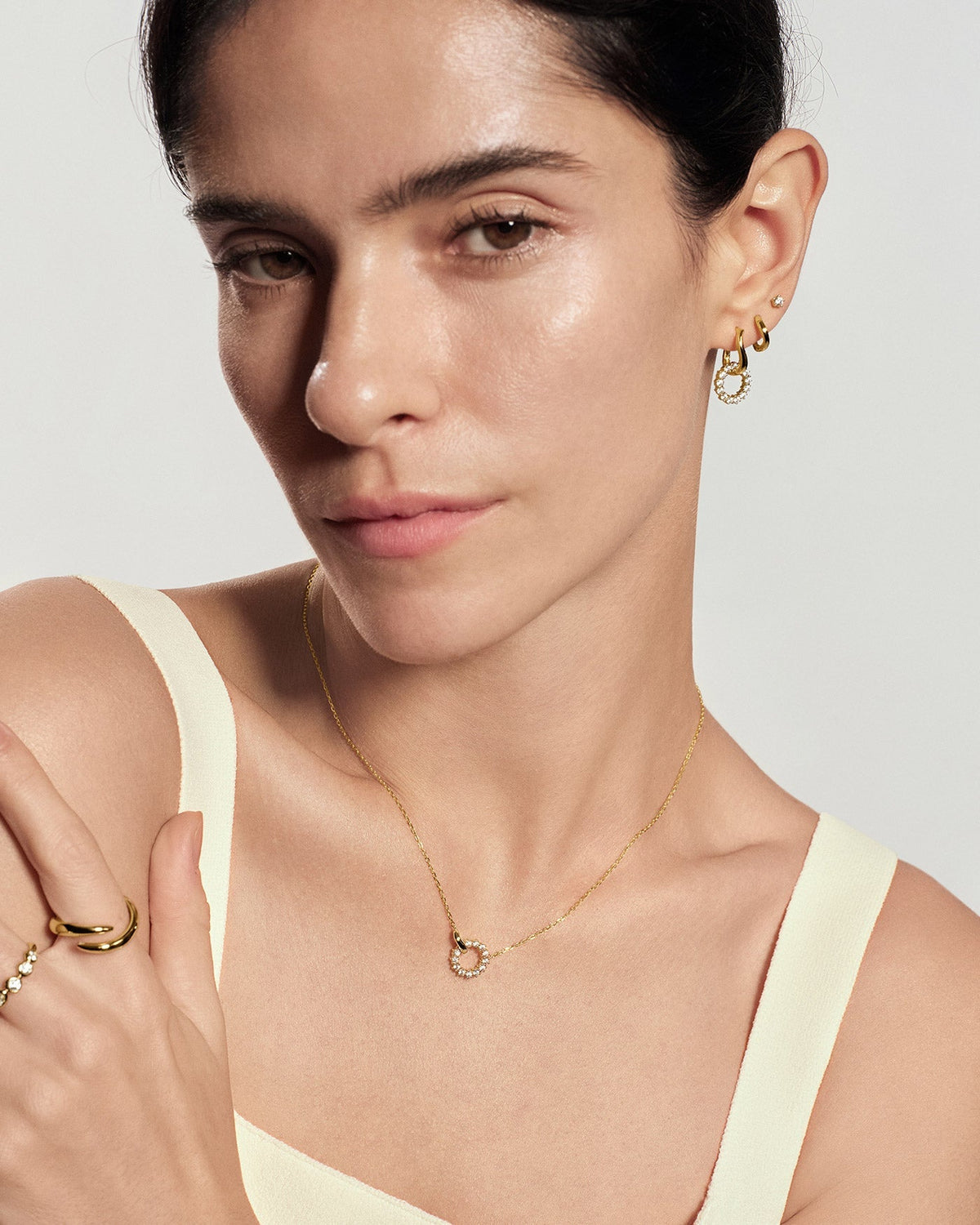 Gold Pave Interlocked Huggie Hoop Earrings