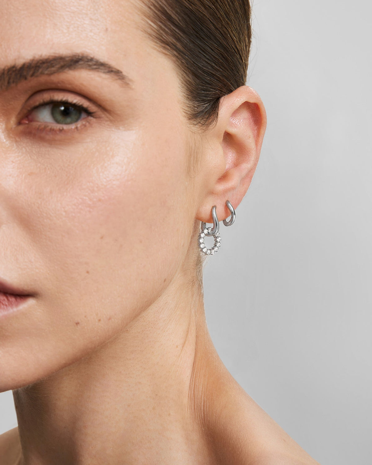 Silver Pave Interlocked Huggie Hoop Earrings