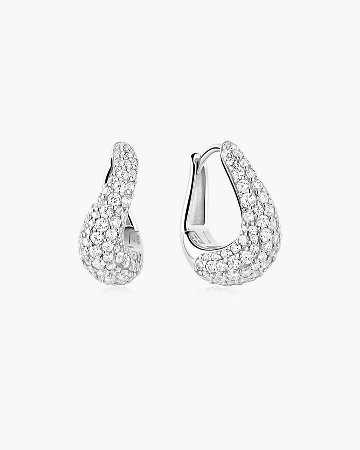 Silver Pave Wave Huggie Hoop Earrings