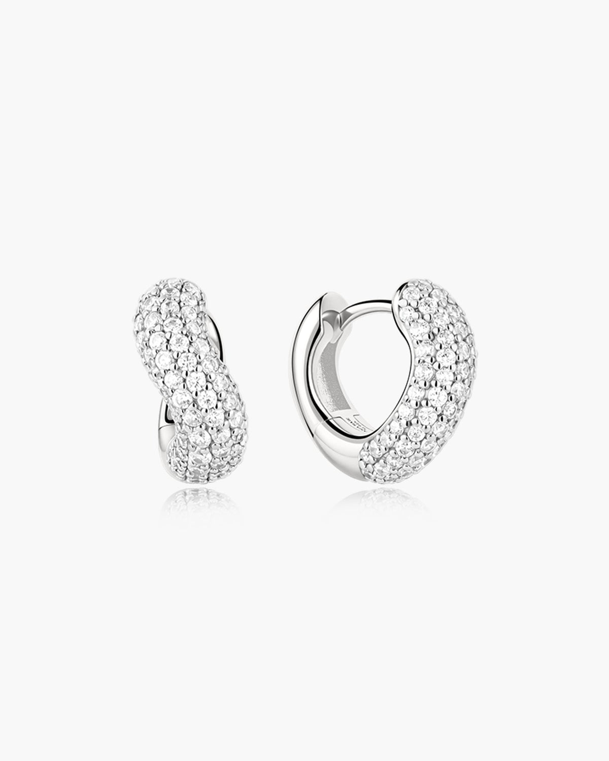 Silver Chunky Pave Wave Huggie Hoop Earrings