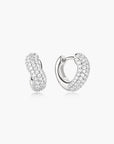 Silver Chunky Pave Wave Huggie Hoop Earrings