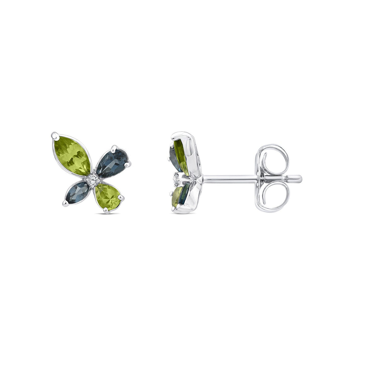 FLORENCE 9CT DIAMOND, TOPAZ &amp; PERIDOT STUD EARRINGS