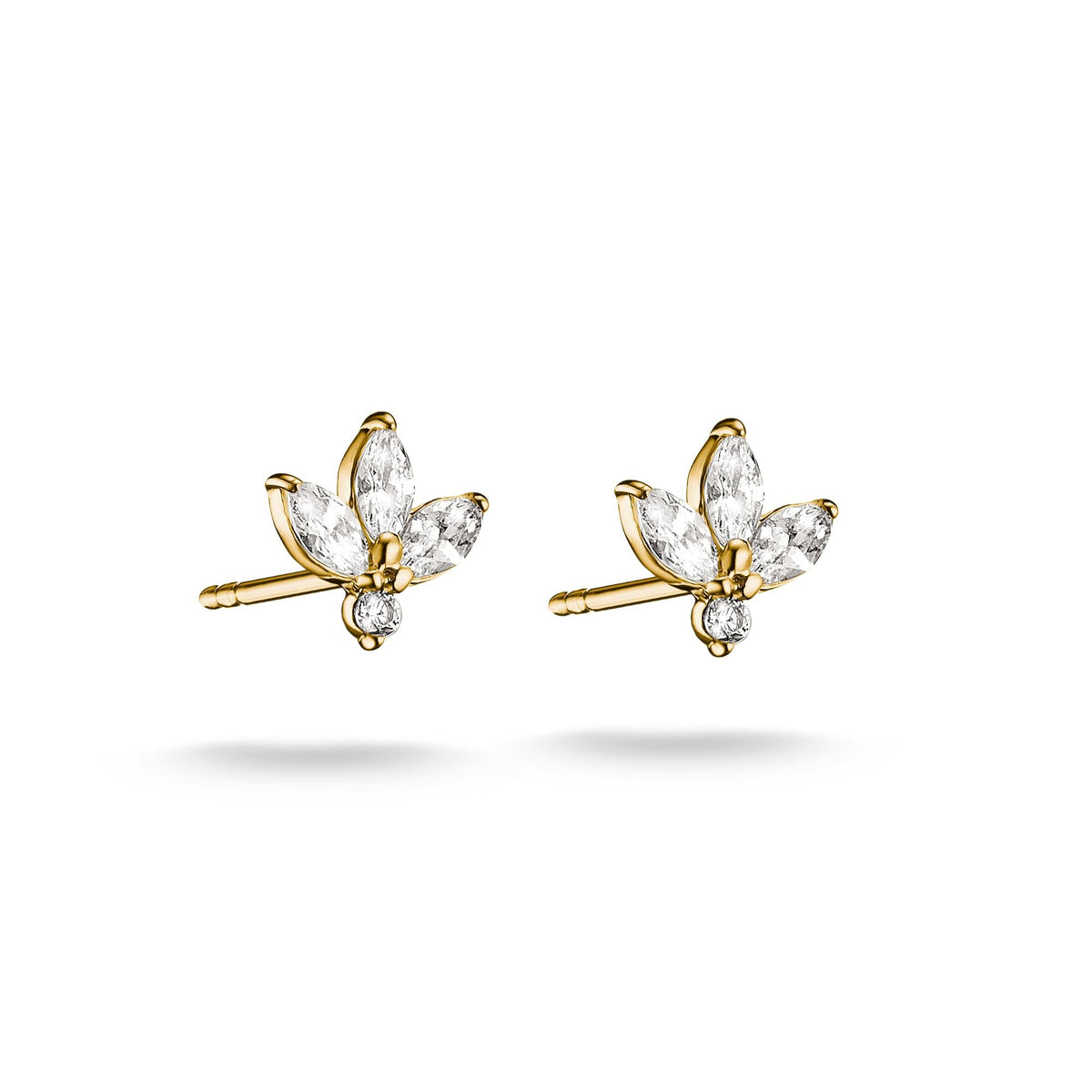 Stud earrings flower with zirconia in teardrop shape