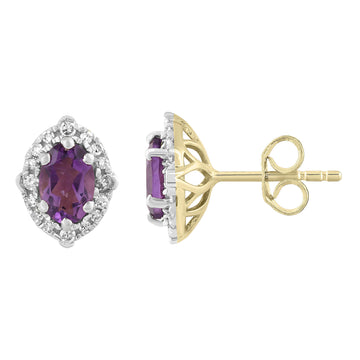 9CT PALOMA AMETHYST & DIAMOND STUD EARRINGS