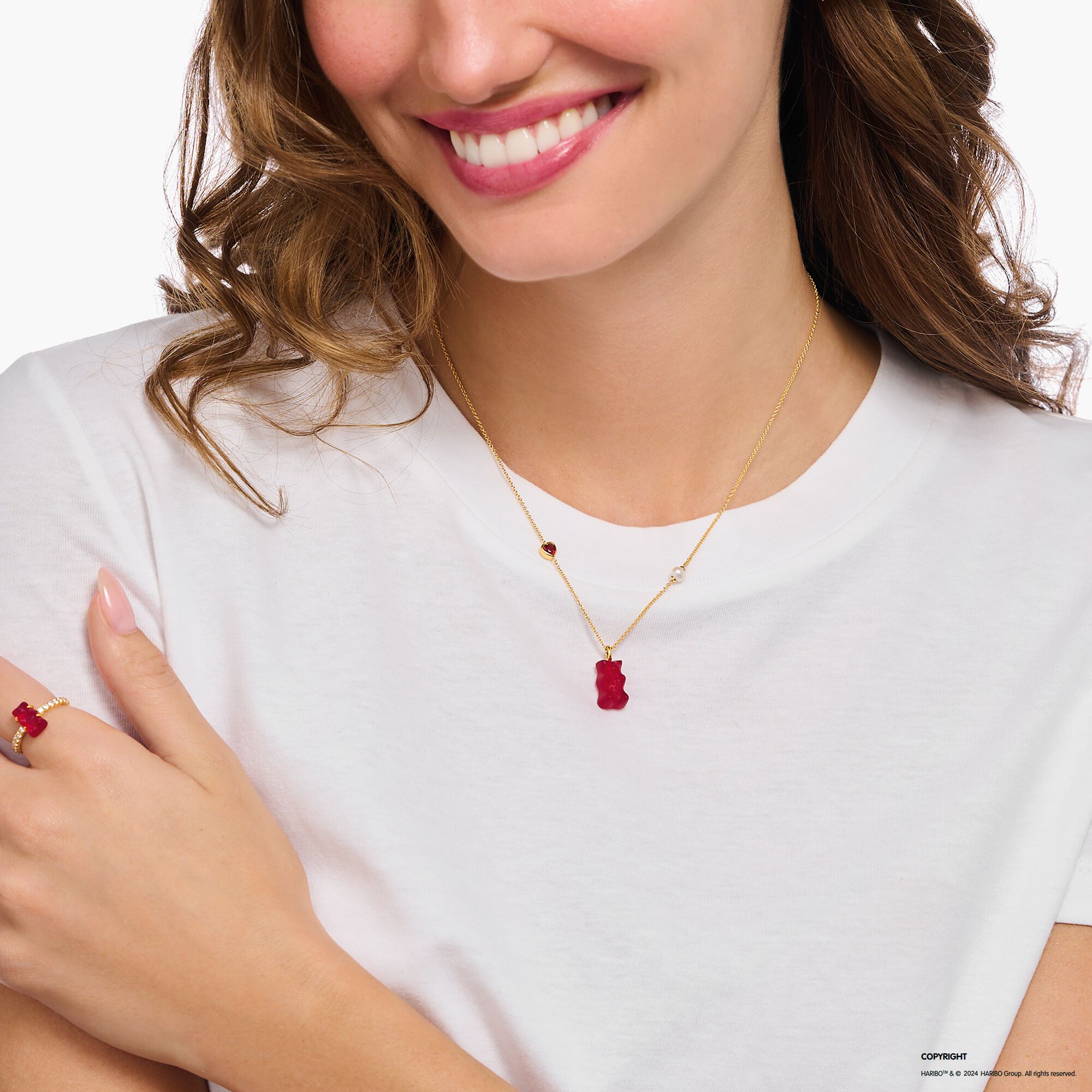 THOMAS SABO Necklace with red goldbears pendant &amp; freshwater pearl