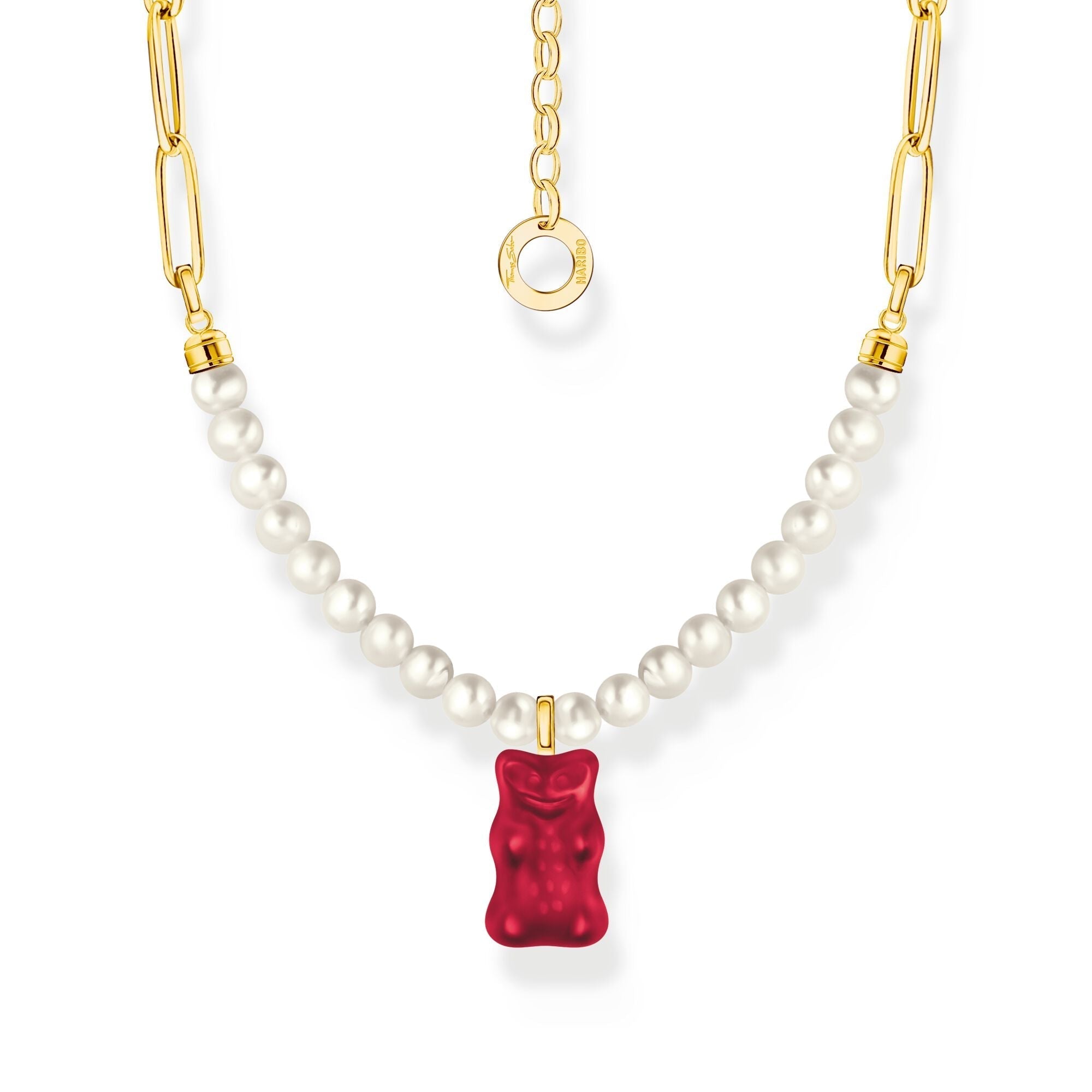 THOMAS SABO Link necklace with red goldbears &amp; freshwater pearls