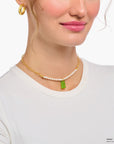 THOMAS SABO Link necklace with green goldbears & freshwater pearls