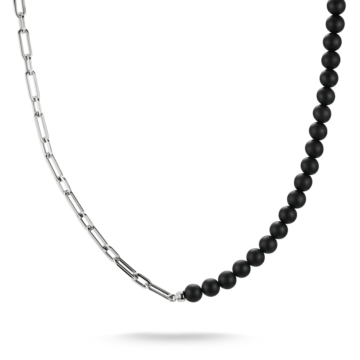 Stainless Steel Obsidian Bead Necklace