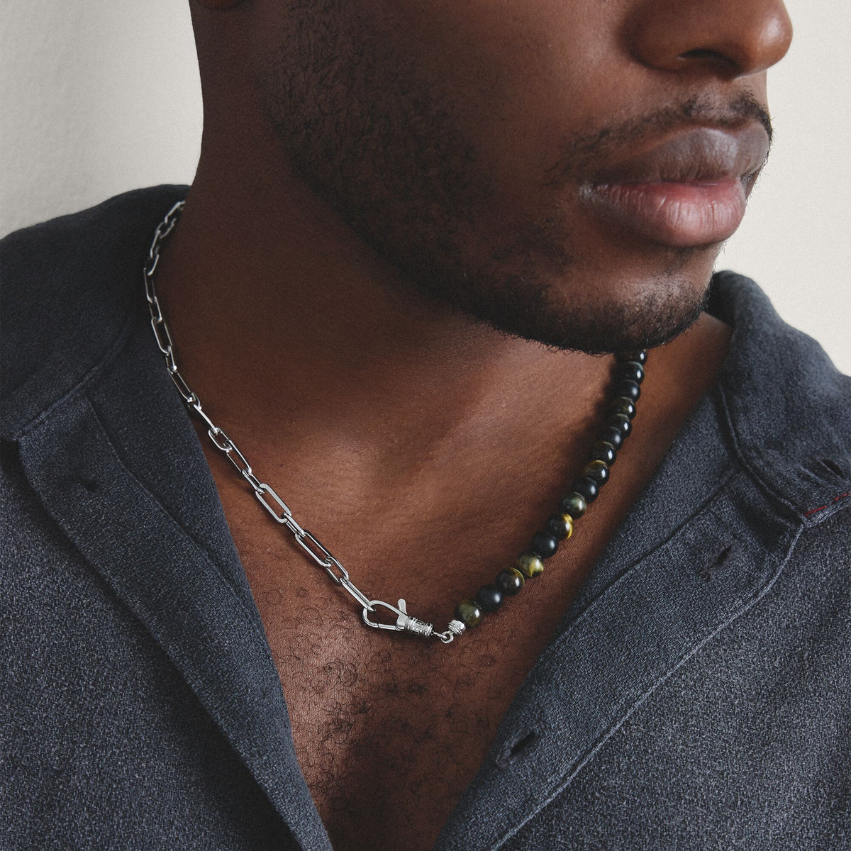 Stainless Steel Tiger's Eye Bead Necklace