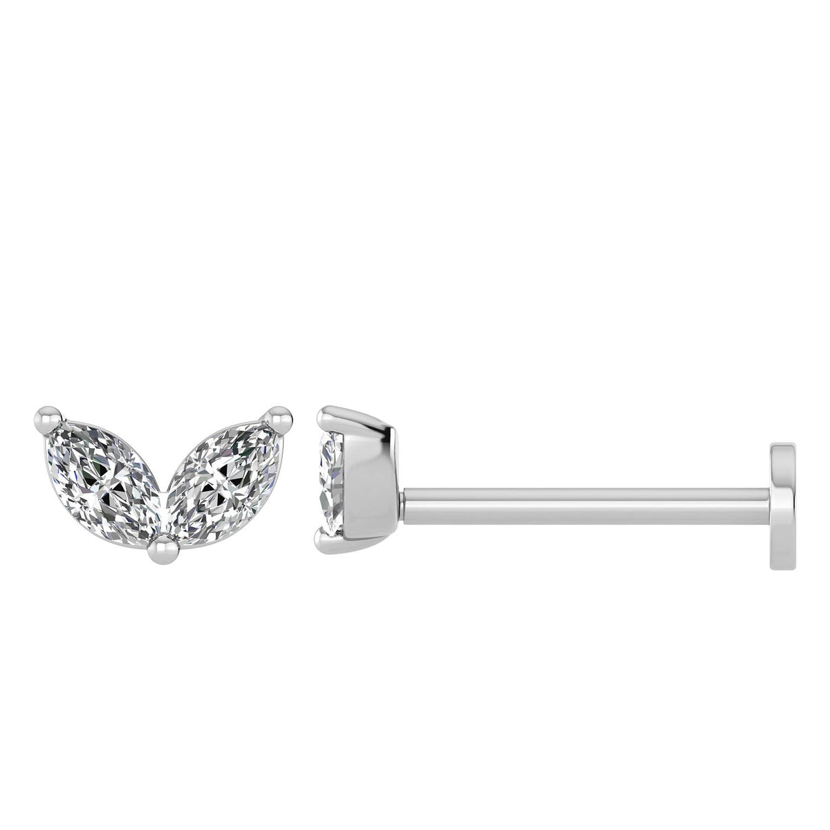 DUO MARQUISE DIAMOND FLAT BACK STUD - 9CT GOLD