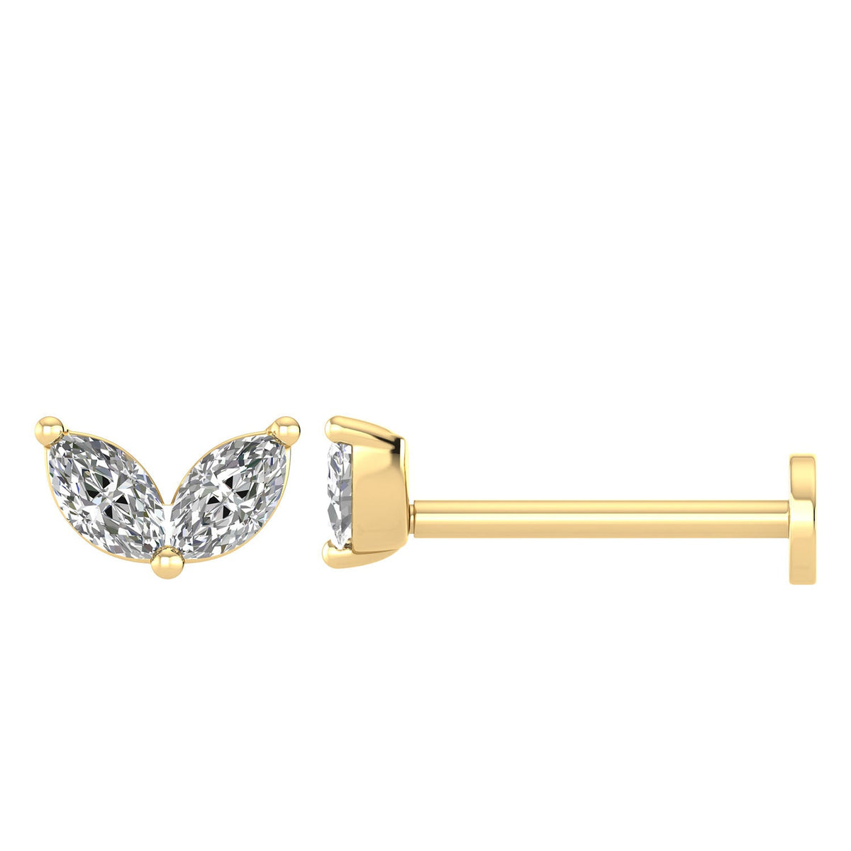 DUO MARQUISE DIAMOND FLAT BACK STUD - 9CT GOLD