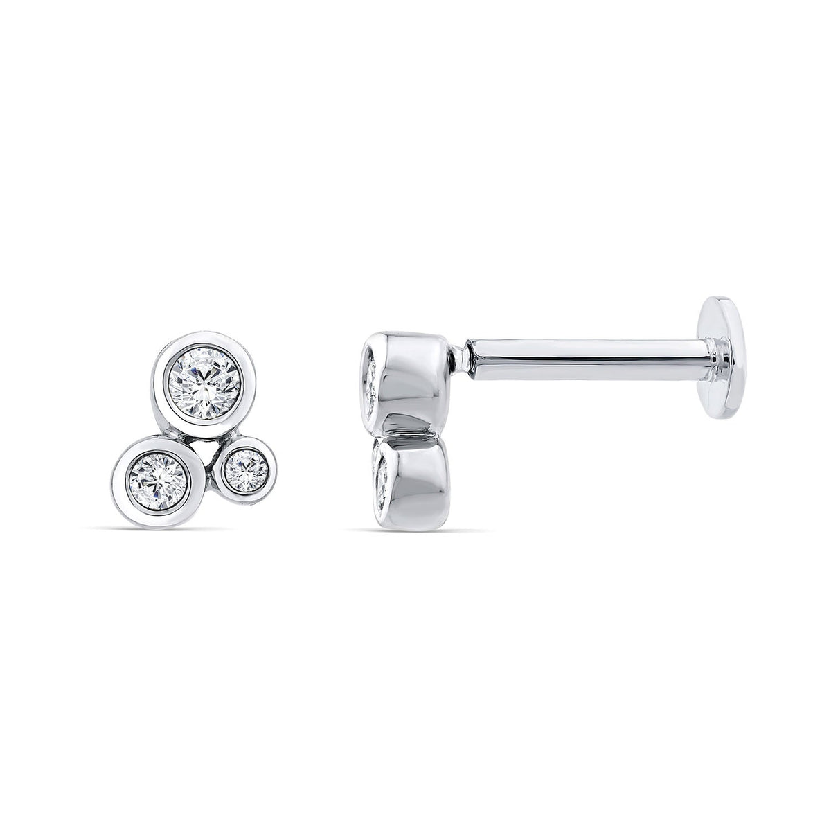 TRIO BEZEL DIAMOND FLAT BACK STUD EARRINGS - 9CT GOLD