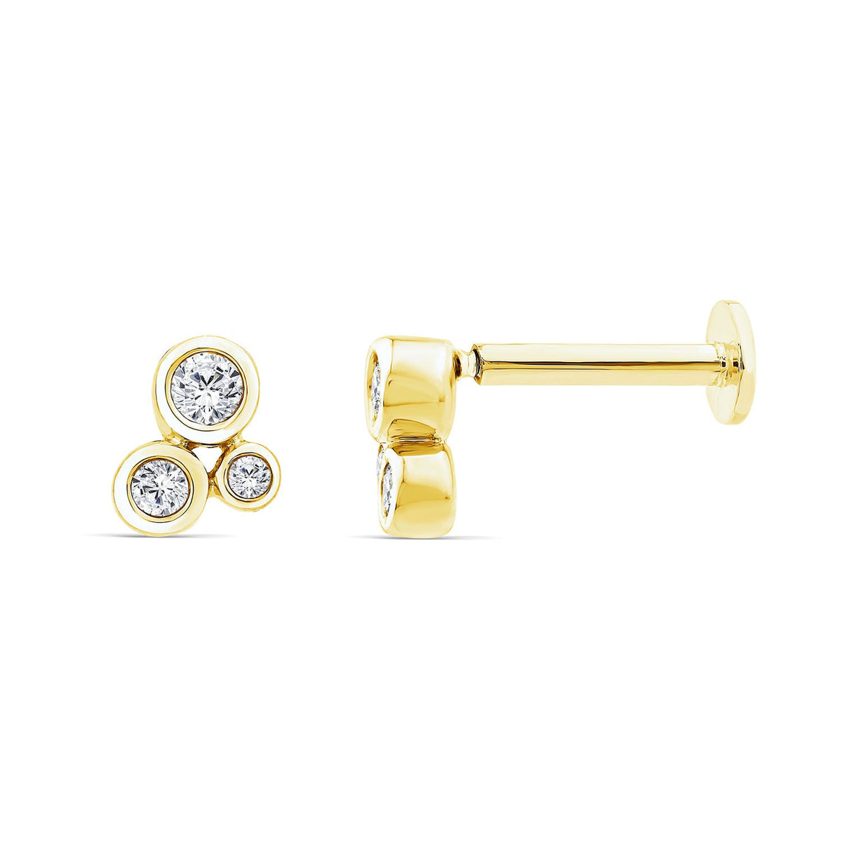 TRIO BEZEL DIAMOND FLAT BACK STUD EARRINGS - 9CT GOLD