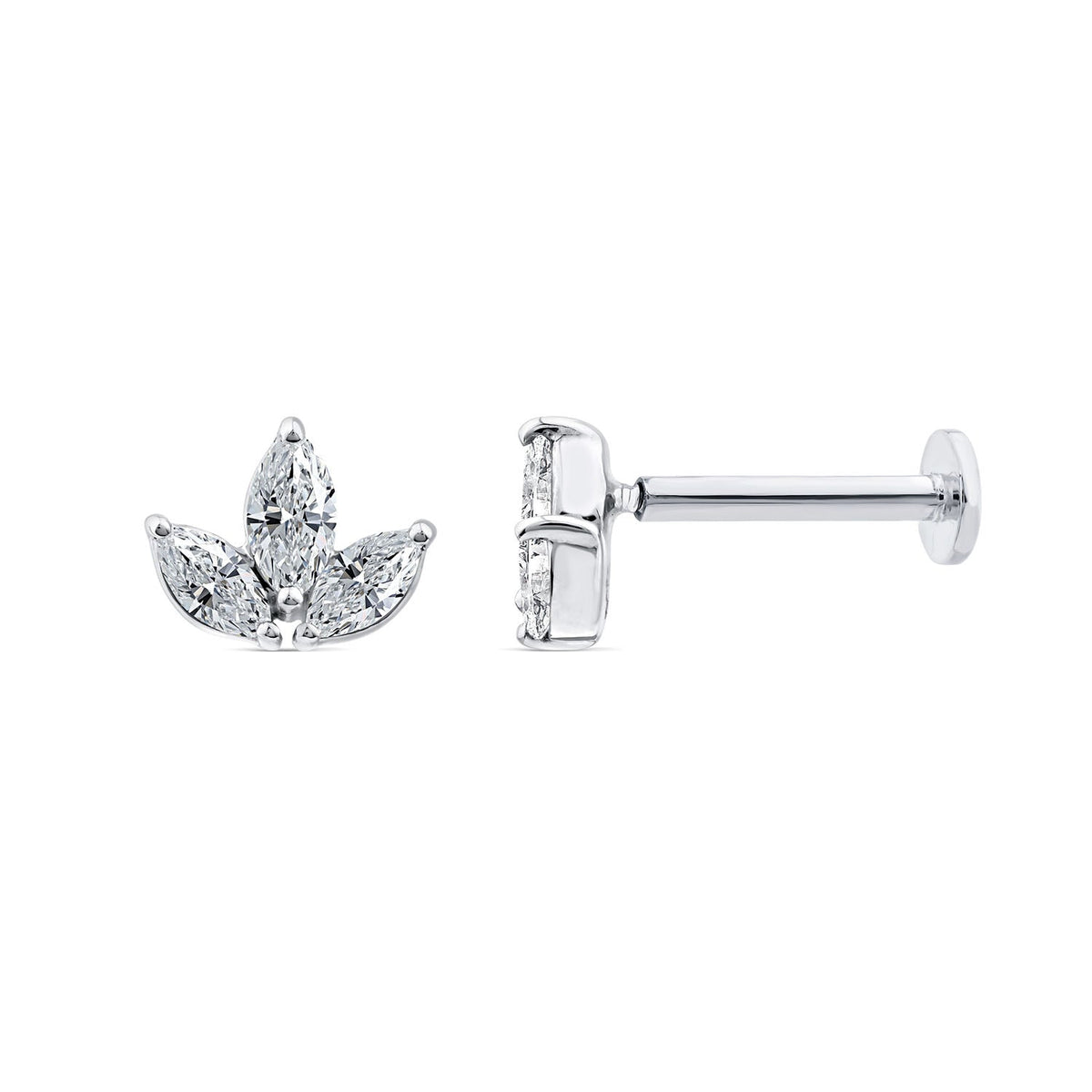 TRIO MARQUISE DIAMOND FLAT BACK STUD - 9CT GOLD