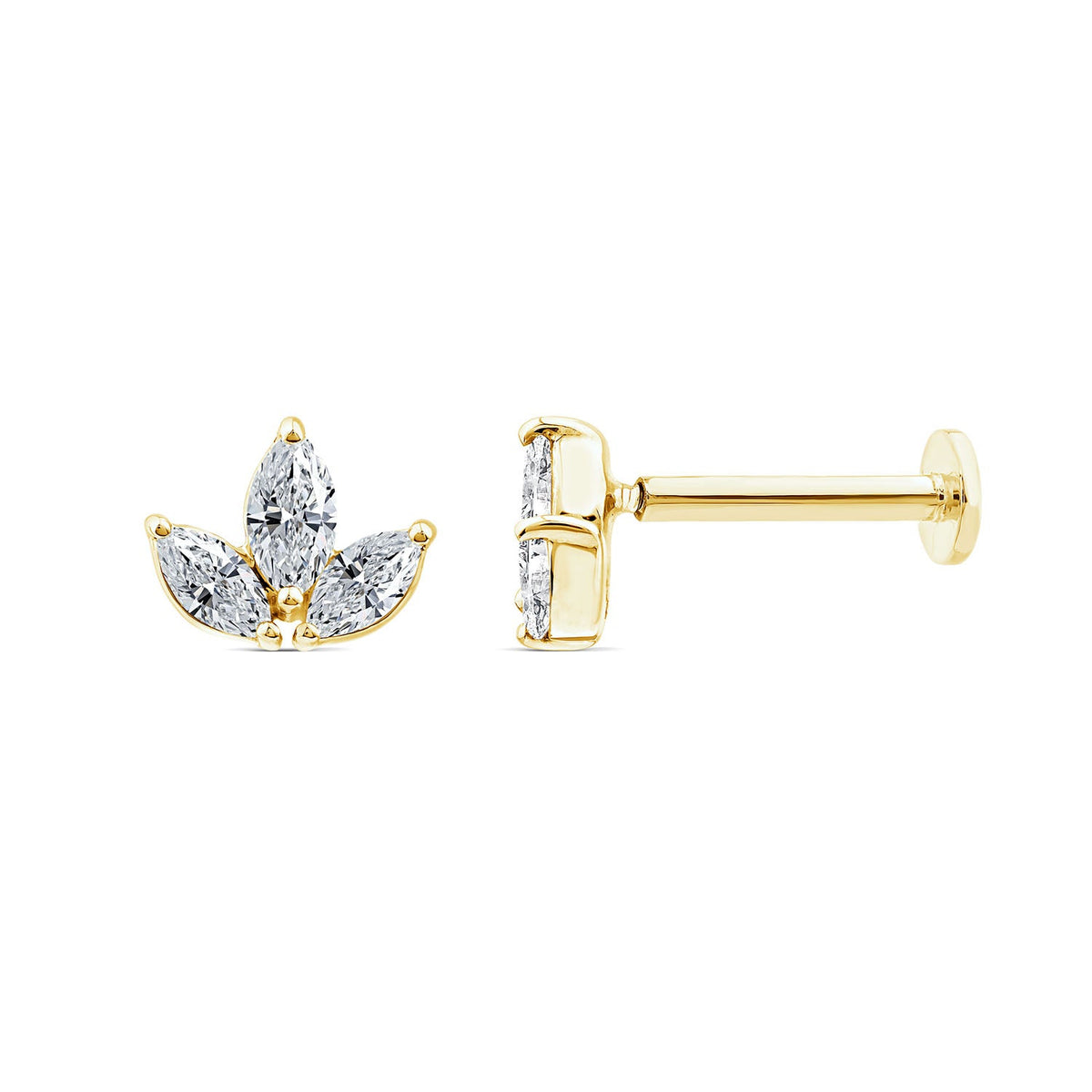 TRIO MARQUISE DIAMOND FLAT BACK STUD - 9CT GOLD