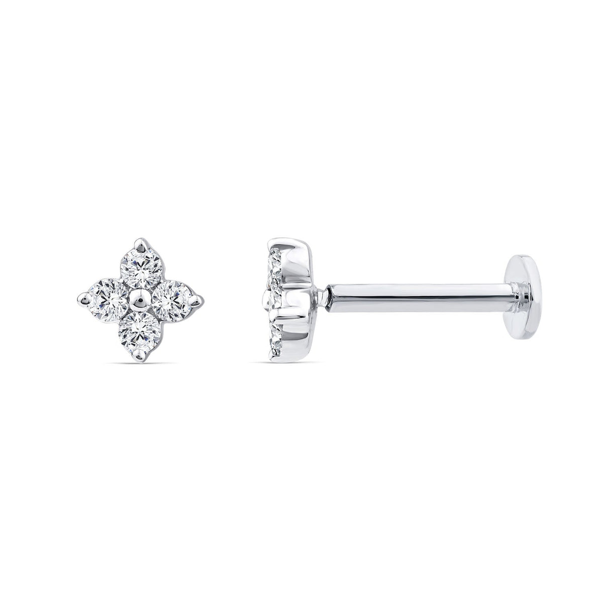 FLOWER DIAMOND FLAT BACK STUD EARRING - 9CT GOLD