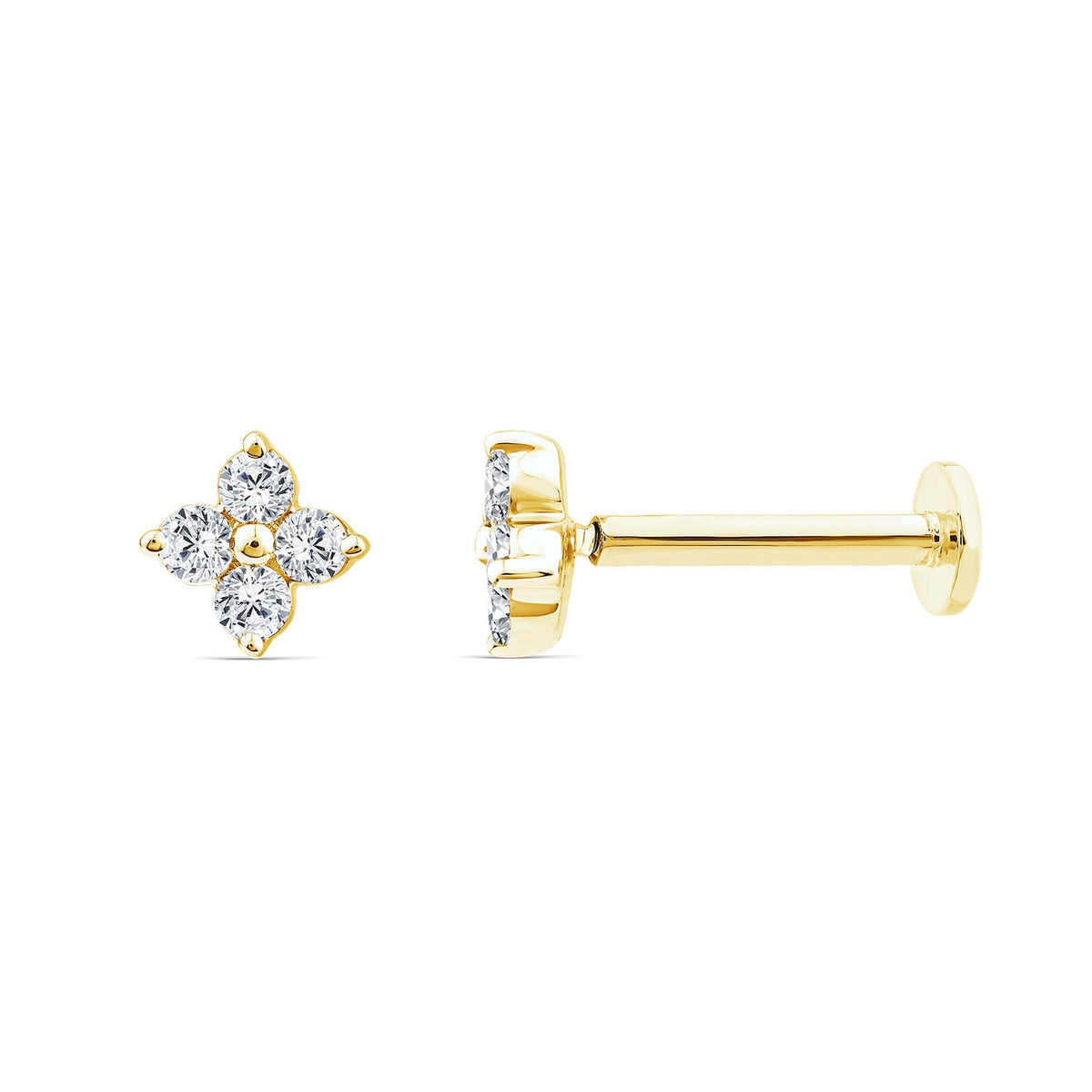 FLOWER DIAMOND FLAT BACK STUD EARRING - 9CT GOLD