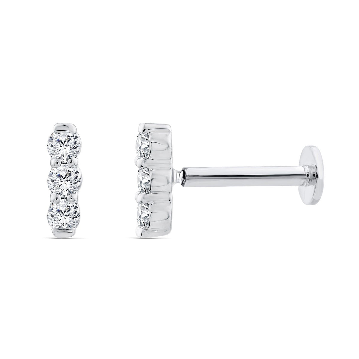 TRIPLE DIAMOND BAR FLAT BACK STUD - 9CT GOLD