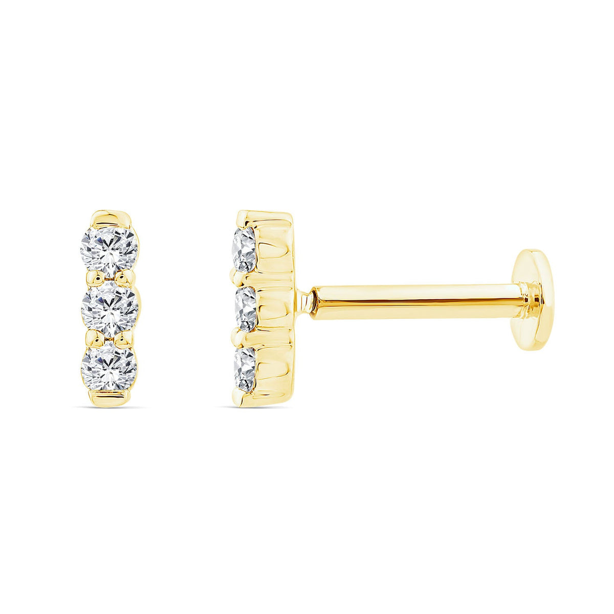 TRIPLE DIAMOND BAR FLAT BACK STUD - 9CT GOLD