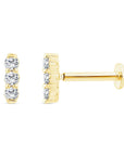 TRIPLE DIAMOND BAR FLAT BACK STUD - 9CT GOLD
