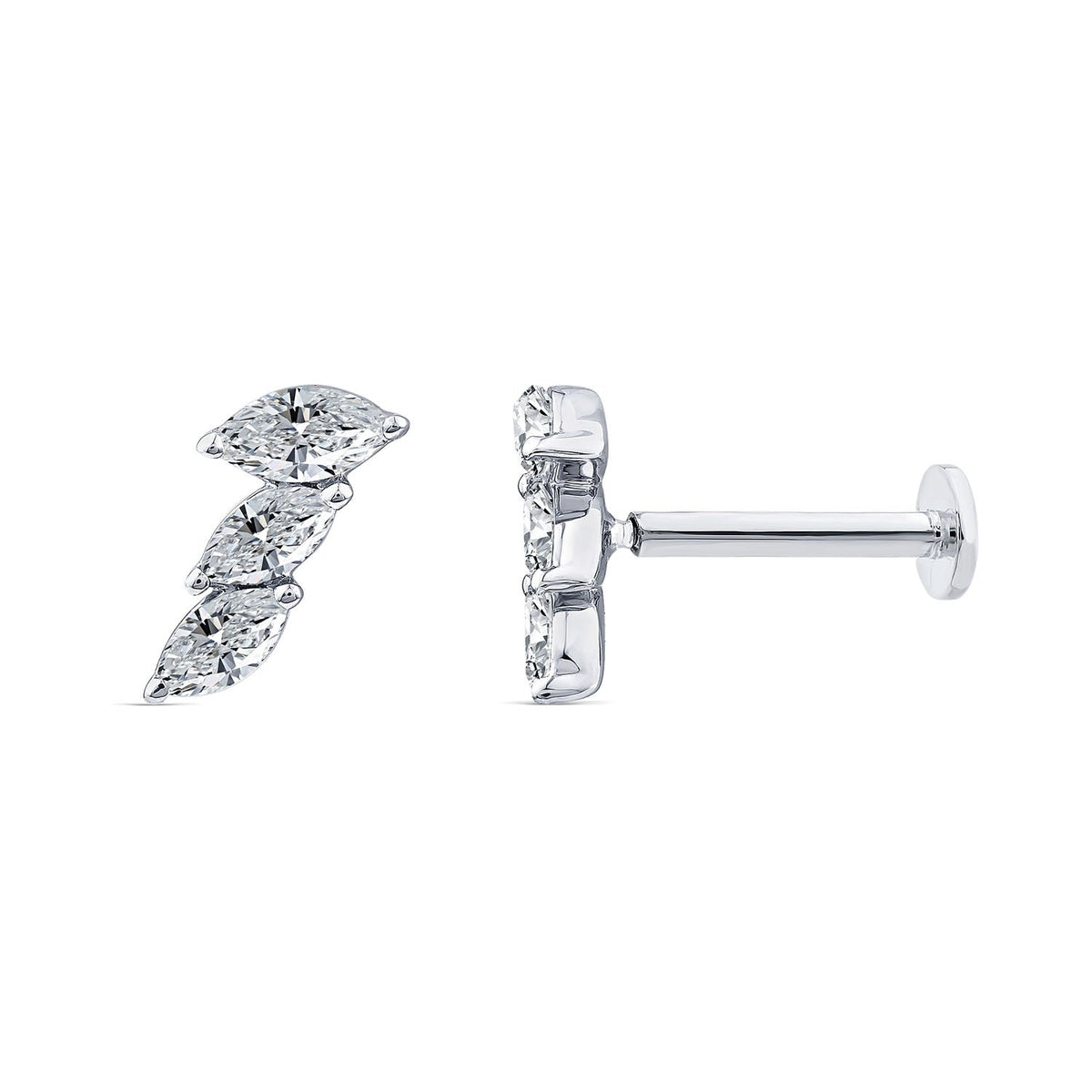 MARQUISE DIAMOND FLAT BACK EARRING - 9CT GOLD