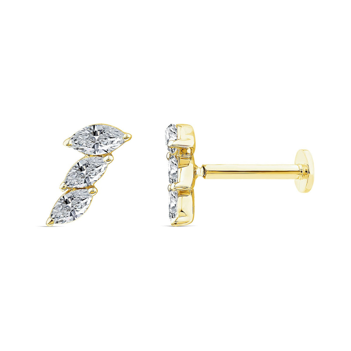 MARQUISE DIAMOND FLAT BACK EARRING - 9CT GOLD