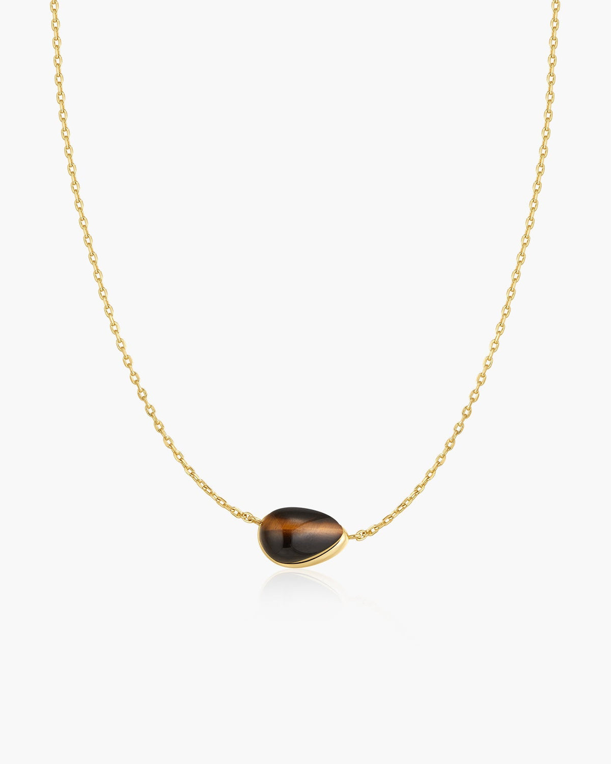 Gold Bezel Tiger's Eye Organic Dome Pebble Necklace