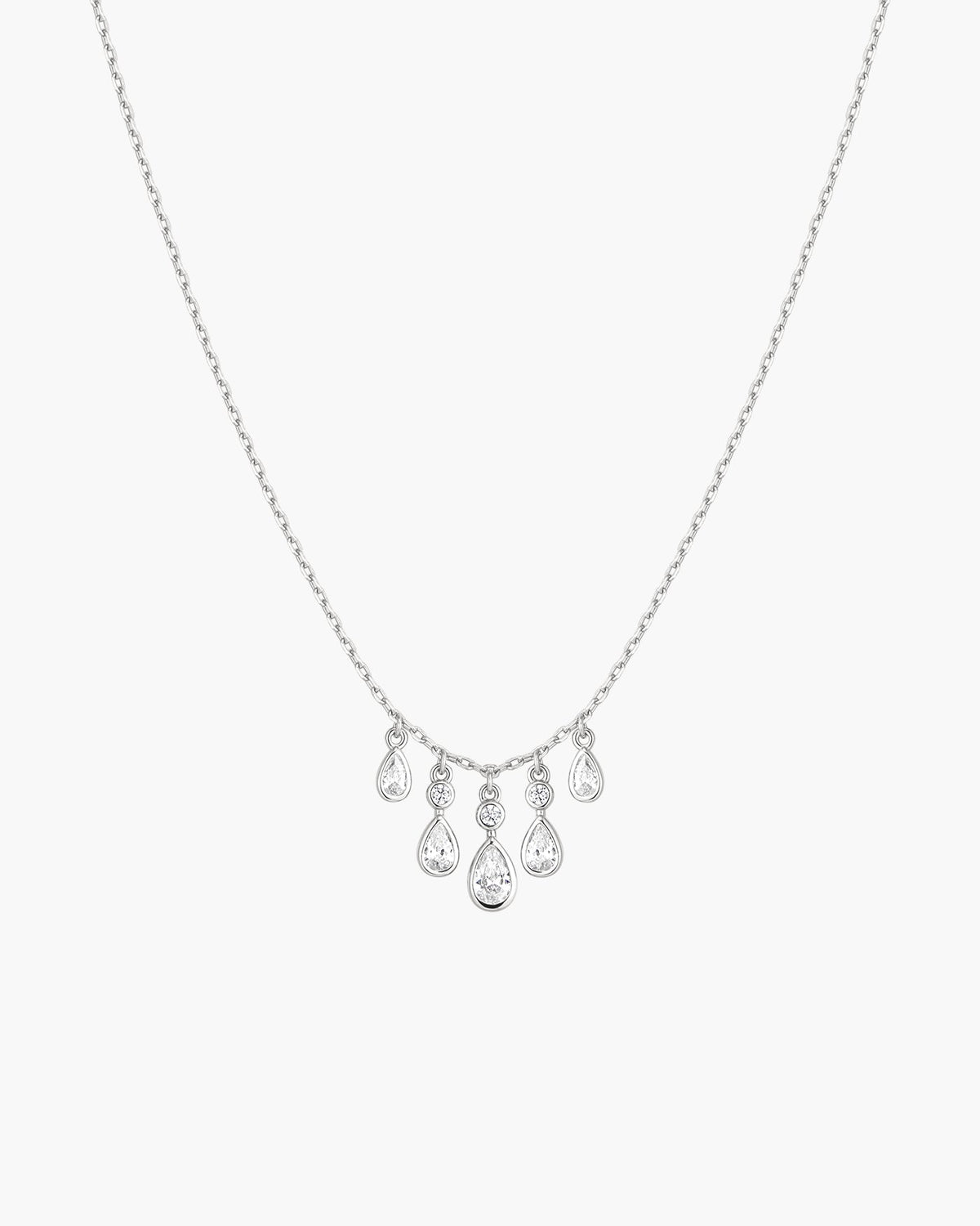 Silver Bezel-Set Teardrop Cascade Necklace