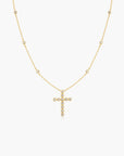 Gold Bezel-Set Station Necklace with Cross Pendant