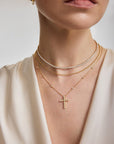 Gold Bezel-Set Station Necklace with Cross Pendant