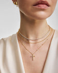 Gold Bezel-Set Station Necklace with Cross Pendant
