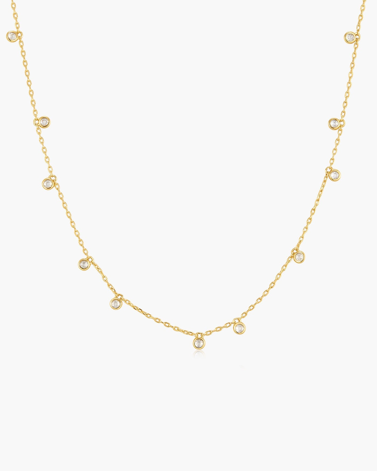 Gold Bezel Round &amp; Teardrop Drop Station Necklace